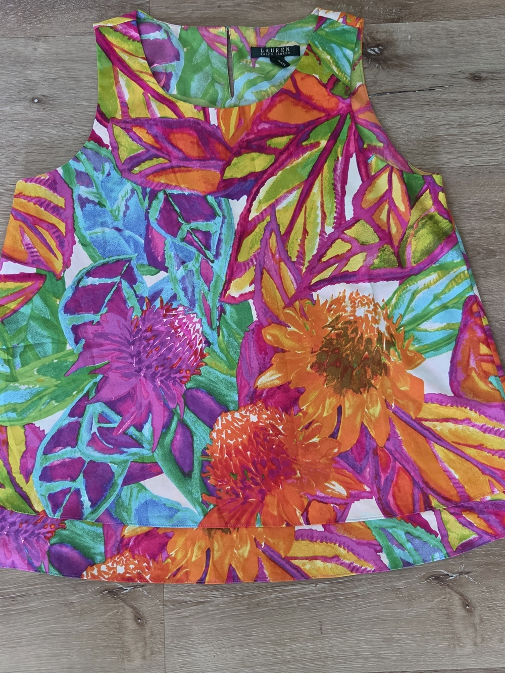 Ralph Lauren Floral Sleeveless Top Size M Colorful Tropical Print EUC